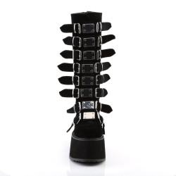 Demonia DAMNED-318 Black Velvet Platform Women Boots