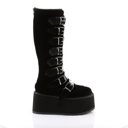 Demonia DAMNED-318 Black Velvet Platform Women Boots