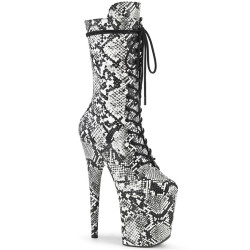 Pleaser FLAMINGO-1050SP Black White Snake Print Boots