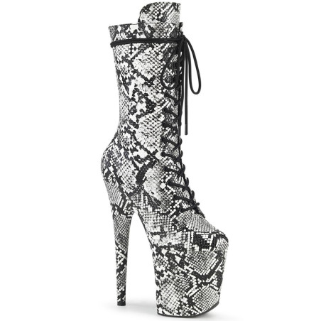 Pleaser FLAMINGO-1050SP Black White Snake Print Boots