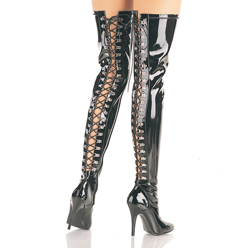 Pleaser SEDUCE-3063 Patent Laced Thigh High Boots Pleaser SEDUCE-3063 Patent Laced Thigh High Boots