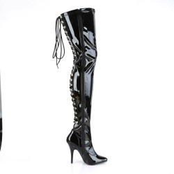 Pleaser SEDUCE-3063 Patent Laced Thigh High Boots