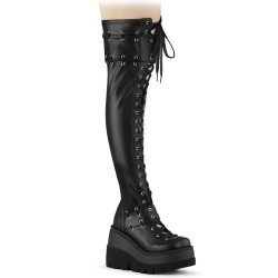 Demonia SHAKER-325 Platform Thigh High Wedge Boots