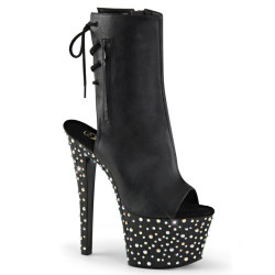 Pleaser STARDANCE-1018-7 Black Vegan Leather Silver