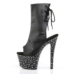 Pleaser STARDANCE-1018-7 Black Vegan Leather Silver
