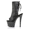 Pleaser STARDANCE-1018-7 Black Vegan Leather Silver