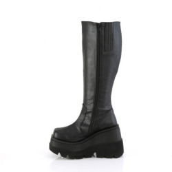 Demonia SHAKER-100WC Black Wide Calf Wedge Knee Boots