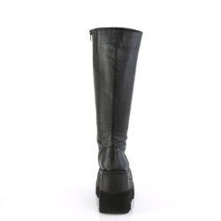 Demonia SHAKER-100WC Black Wide Calf Wedge Knee Boots