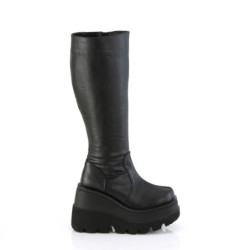 Demonia SHAKER-100WC Black Wide Calf Wedge Knee Boots