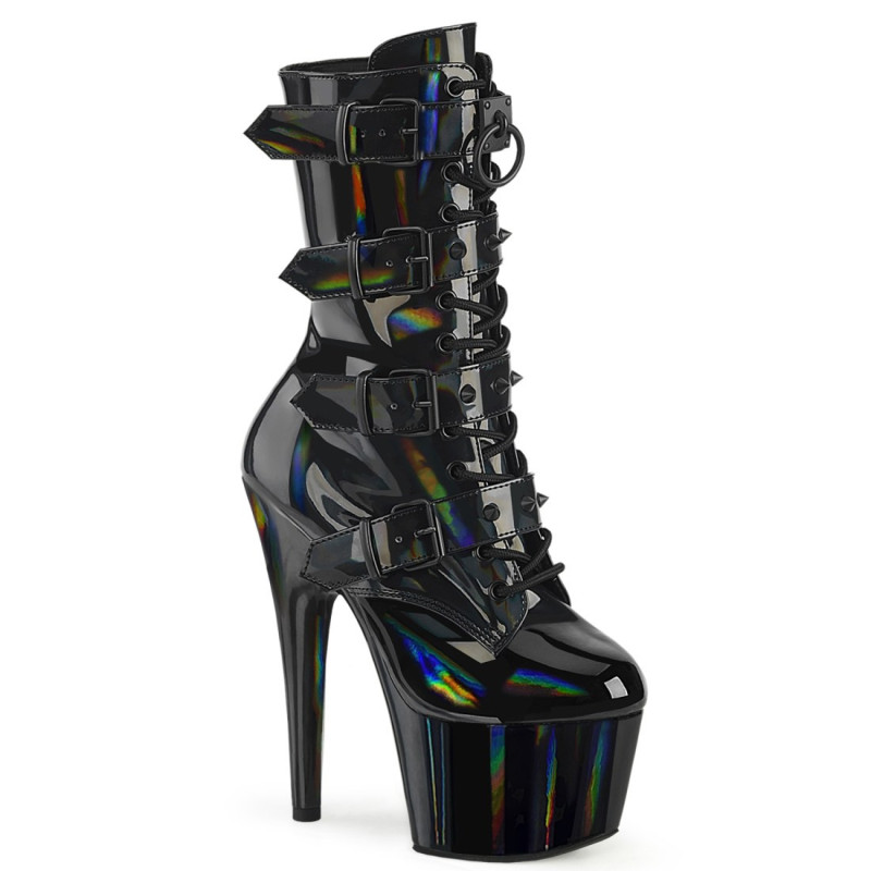 Pleaser ADORE-1046 Black Hologram Patentatching Boots Pleaser ADORE-1046 Black Hologram Patentatching Boots