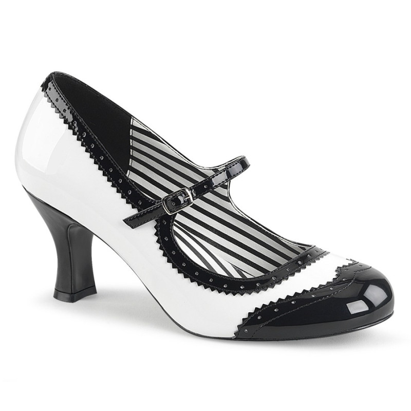 Pleaser Pink Label JENNA-06 White Black Patent Sale Pleaser Pink Label JENNA-06 White Black Patent Sale