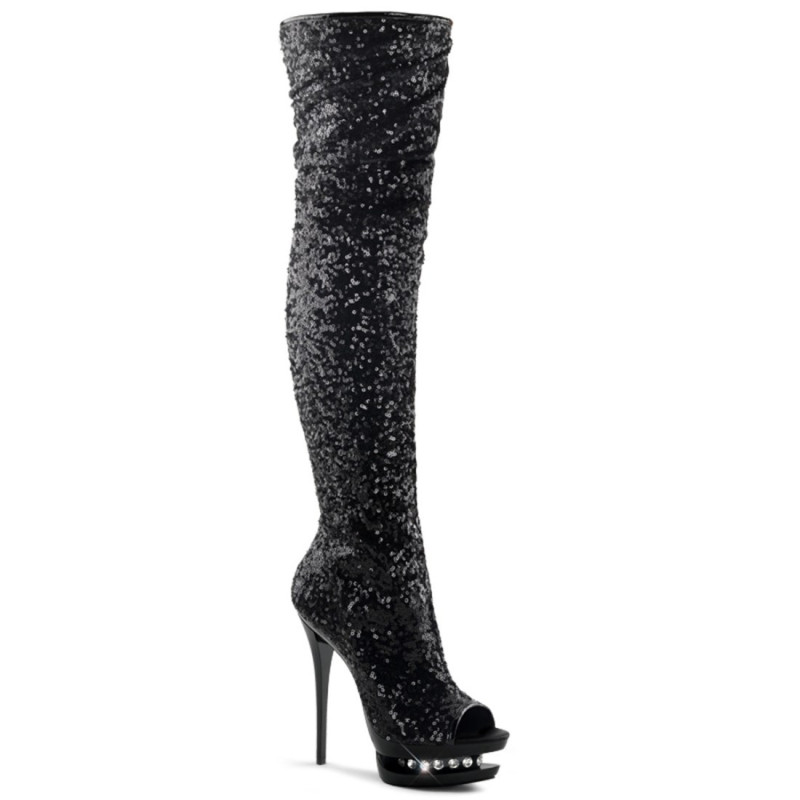 Pleaser BLONDIE-3011 Black Sequins Thigh High Boots Pleaser BLONDIE-3011 Black Sequins Thigh High Boots