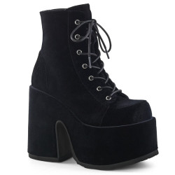 Demonia CAMEL-203 Black Velvet Chunky Platform Boots