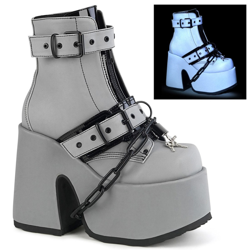 Demonia CAMEL-205 Grey Reflective Chunky Platform Boots Demonia CAMEL-205 Grey Reflective Chunky Platform Boots