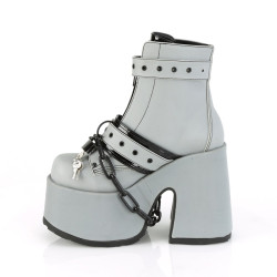 Demonia CAMEL-205 Grey Reflective Chunky Platform Boots