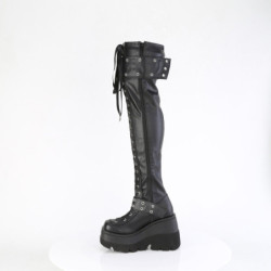 Demonia SHAKER-325 Platform Thigh High Wedge Boots