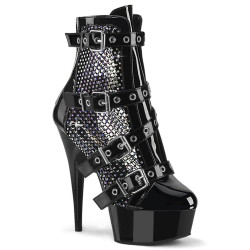 Pleaser DELIGHT-1013RM Black Patent Strass Mesh Boots
