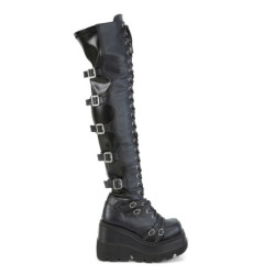 Demonia SHAKER-350 Platform Thigh High Wedge Boots