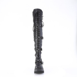 Demonia SHAKER-420 Black Platform Thigh High Wedge Boots