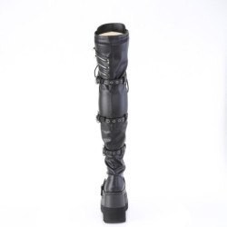 Demonia SHAKER-420 Black Platform Thigh High Wedge Boots