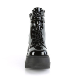 Demonia SHAKER-52 Black Patent Platform Wedge Ankle Boots