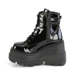 Demonia SHAKER-52 Black Patent Platform Wedge Ankle Boots