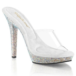 Fabulicious LIP-101DM Transparent Silver Strass Mules