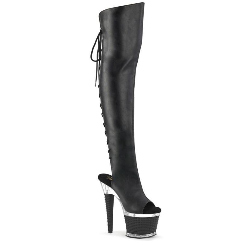 Pleaser SPECTATOR-3019 Black Vegan Laced Overknee Boots Pleaser SPECTATOR-3019 Black Vegan Laced Overknee Boots