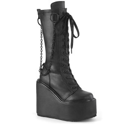 Demonia SWING-150 Black Vegan Platform Knee High Boots