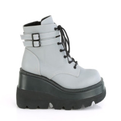 Demonia SHAKER-52 Grey Reflective Platform Wedge Ankle Boots