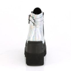 Demonia SHAKER-52 Silver Hologram Platform Wedge Ankle Boots
