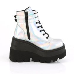 Demonia SHAKER-52 Silver Hologram Platform Wedge Ankle Boots