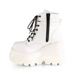 Demonia SHAKER-52 White Vegan Platform Wedge Ankle Boots