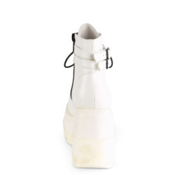 Demonia SHAKER-52 White Vegan Platform Wedge Ankle Boots