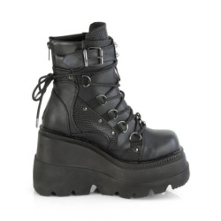 Demonia SHAKER-60 Black Vegan Platform Wedge Ankle Boots