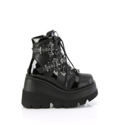 Demonia SHAKER-66 Black Vegan Platform Wedge Ankle Boots