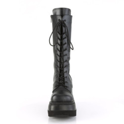 Demonia SHAKER-72 Black Platform Knee High Wedge Boots