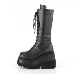 Demonia SHAKER-72 Black Platform Knee High Wedge Boots