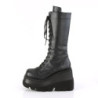 Demonia SHAKER-72 Black Platform Knee High Wedge Boots