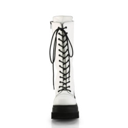 Demonia SHAKER-72 White Platform Knee High Wedge Boots