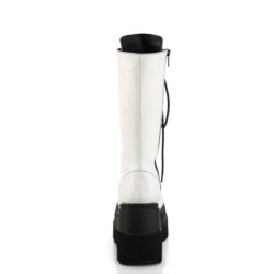 Demonia SHAKER-72 White Platform Knee High Wedge Boots