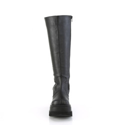 Demonia SHAKER-100WC Black Wide Calf Wedge Knee Boots