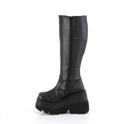 Demonia SHAKER-100WC Black Wide Calf Wedge Knee Boots