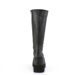 Demonia SHAKER-100WC Black Wide Calf Wedge Knee Boots