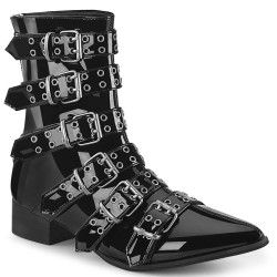 Demonia WARLOCK-70 Black Patent Winklepicker Men Boots