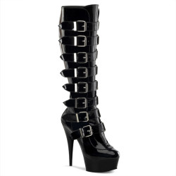 Pleaser DELIGHT-2049 Patent Platform Buckle Boots
