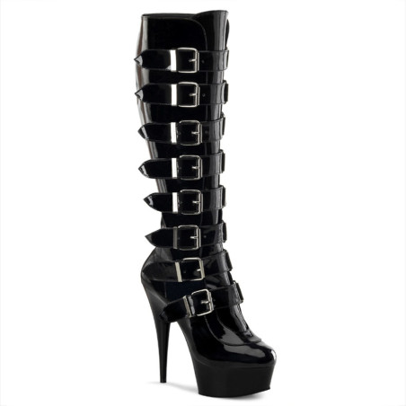 Pleaser DELIGHT-2049 Patent Platform Buckle Boots