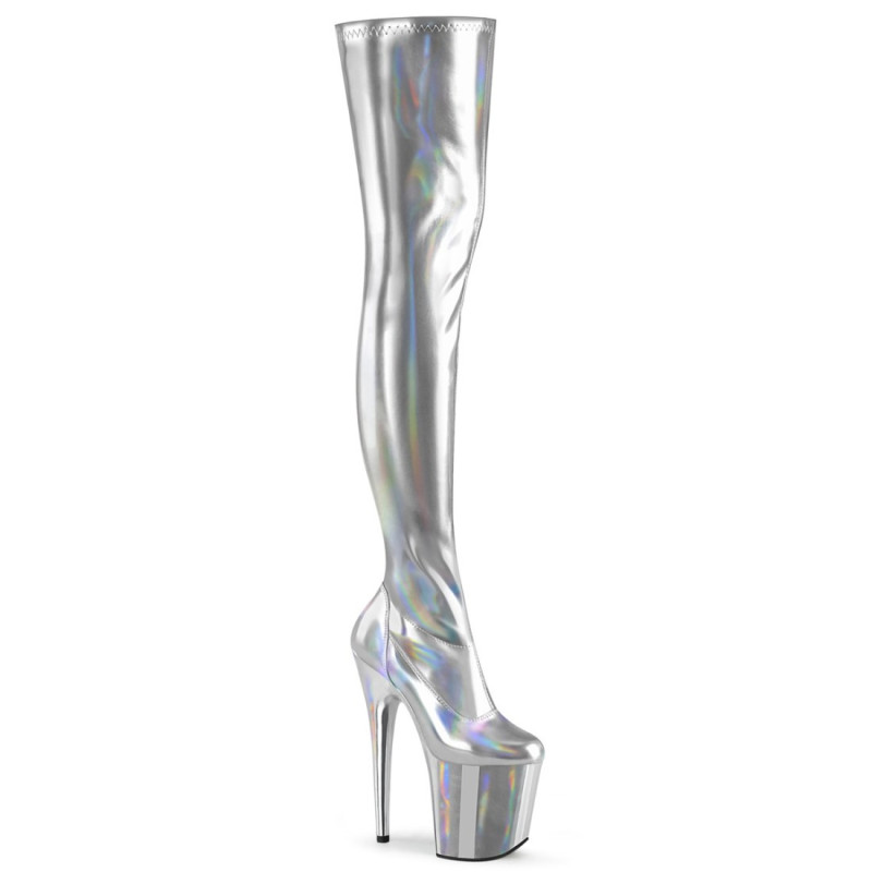 Pleaser FLAMINGO-3000HWR Silver Extreme Thigh Boots