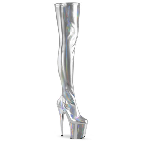 Pleaser FLAMINGO-3000HWR Silver Extreme Thigh Boots