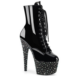 Pleaser STARDANCE-1020 Black Patent Silver Strass Boots